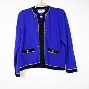 2/$30 Laura by Alyzia Nautical Zip-up Cardigan Sweater Blue Black 12 #8884